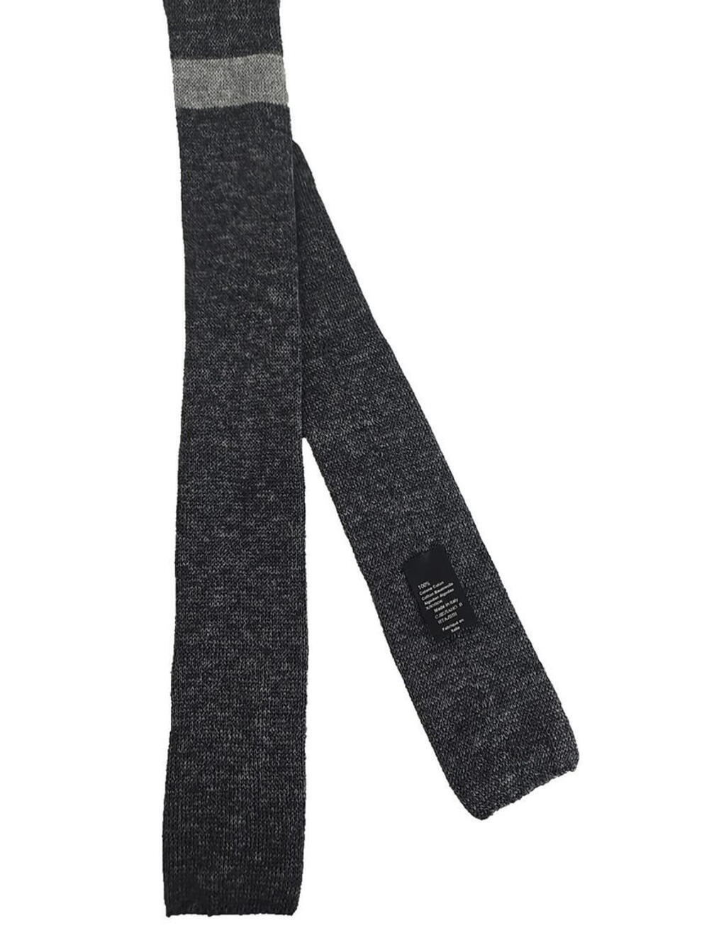 Hugo Boss Square Tip Cotton Knit Neck Tie Gray Cross Stripe Made in Italy